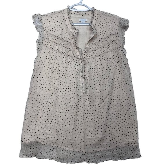 Sundance Silk Chiffon Polka Dot Ruffle Cap Sleeve Top Size Large Cream Coquette - Picture 1 of 11